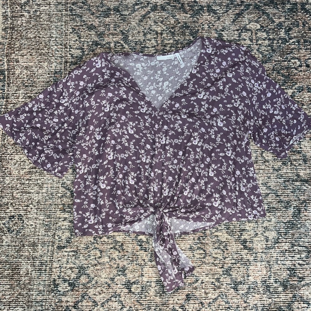 Elegant Floral Tie-Front Blouse